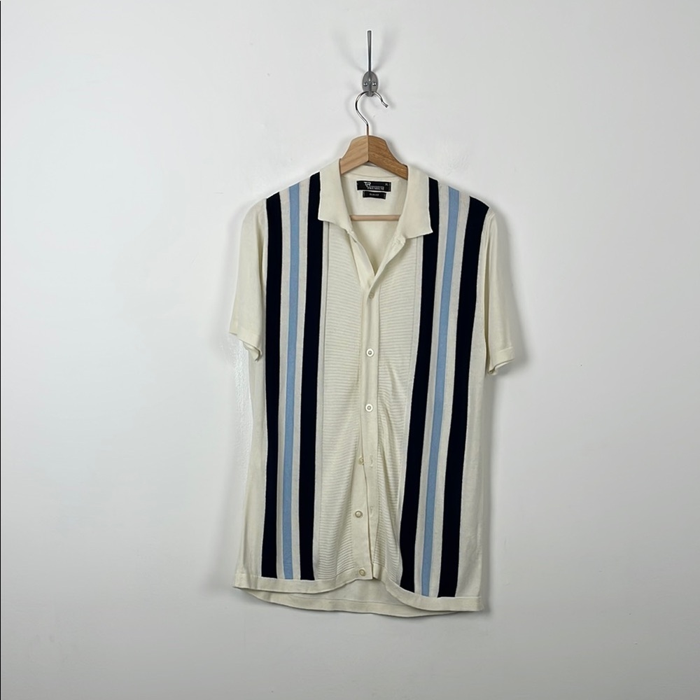 TR Tailored Recreation Old Money Men XL Preppy Striped Short Sleeve Knit Shirt - Picture 1 of 8